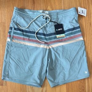 Men's Light Blue-Green Striped Swim Trunks